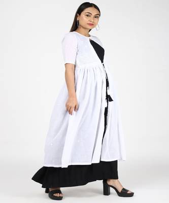 White Chikankari Cotton Shrug With Black Cotton Gown 2