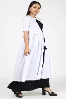 White Chikankari Cotton Shrug With Black Cotton Gown