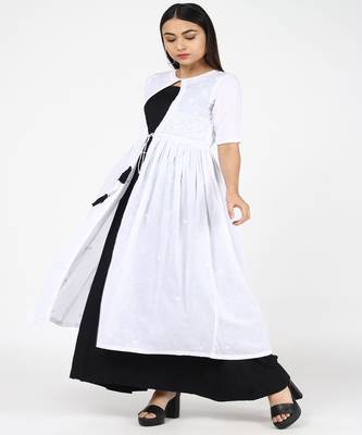 White Chikankari Cotton Shrug With Black Cotton Gown 3