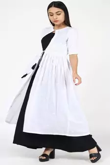 White Chikankari Cotton Shrug With Black Cotton Gown
