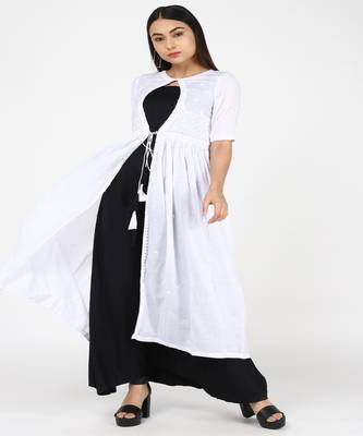White Chikankari Cotton Shrug With Black Cotton Gown 4