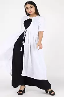 White Chikankari Cotton Shrug With Black Cotton Gown
