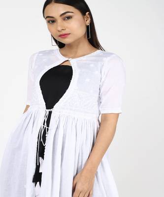 White Chikankari Cotton Shrug With Black Cotton Gown 5