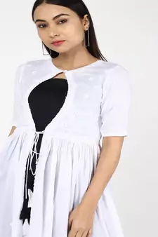 White Chikankari Cotton Shrug With Black Cotton Gown