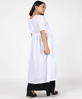 White Chikankari Cotton Shrug With Black Cotton Gown 6
