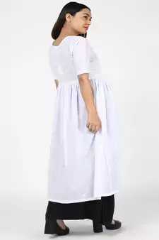 White Chikankari Cotton Shrug With Black Cotton Gown