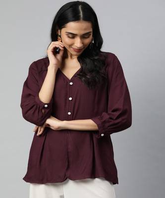 Wine Solid A-Line Viscose Top 1