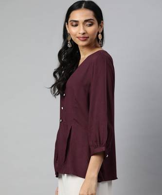 Wine Solid A-Line Viscose Top 2