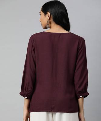 Wine Solid A-Line Viscose Top 3