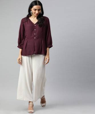 Wine Solid A-Line Viscose Top 5