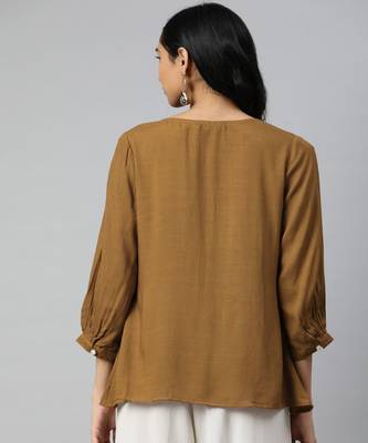 Light Brown Solid A-Line Viscose Top 4