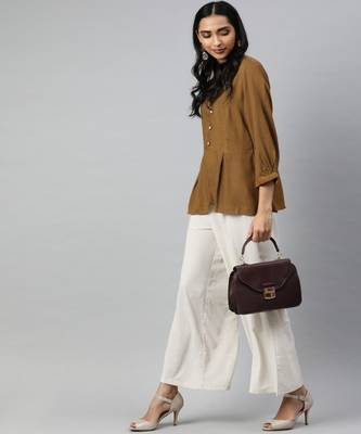 Light Brown Solid A-Line Viscose Top 1