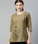 Brown Solid Straight Cotton Slub Top