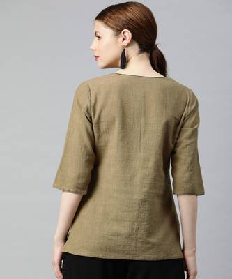 Brown Solid Straight Cotton Slub Top 3