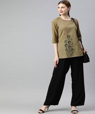 Brown Solid Straight Cotton Slub Top 5