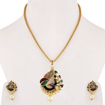 Gold Plated Stylish Party Wear Peacock Shape Pendant Set For Women Girl 1