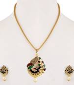 Gold Plated Stylish Party Wear Peacock Shape Pendant Set For Women Girl