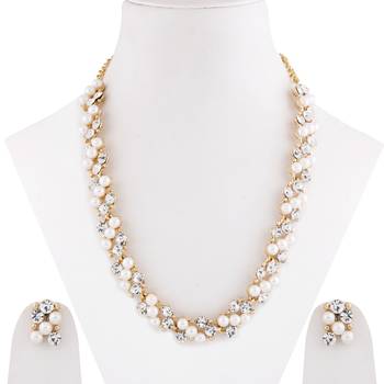 Attractive Gold Plated Adjustable Pearl Diamond Necklace Set For Women Girl 1