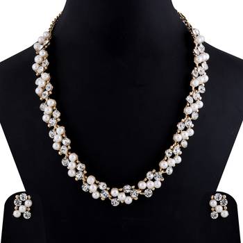 Attractive Gold Plated Adjustable Pearl Diamond Necklace Set For Women Girl 2