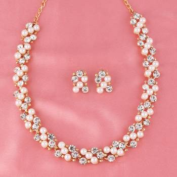 Attractive Gold Plated Adjustable Pearl Diamond Necklace Set For Women Girl 3