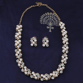 Attractive Gold Plated Adjustable Pearl Diamond Necklace Set For Women Girl 5