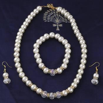 Party Wear Adjustable Pearl Mala Set With Bracelet For Women Girl 4