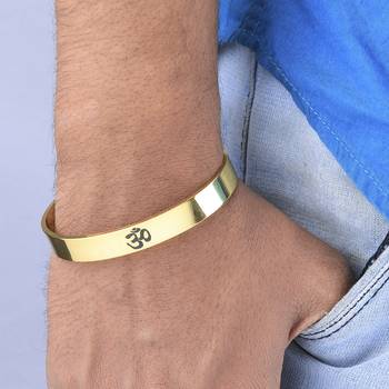 Gold Plated Stylish Bracelet Adjustable OM Design Kada for Men 3