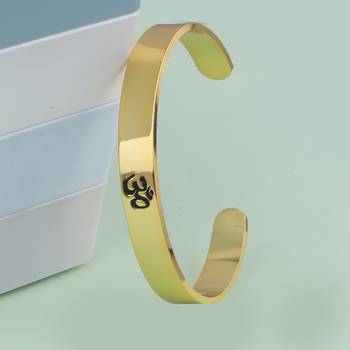 Gold Plated Stylish Bracelet Adjustable OM Design Kada for Men 4