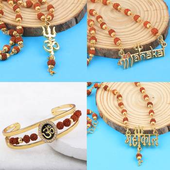 Gold Plated Traditional Combo Rudraksh Mala Pendant For Men And Women-Set 4 1