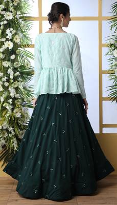 Dark-Green Embroidered Cotton Semi Stitched Lehenga 2