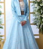 Sky-Blue Embroidered Art Silk Semi Stitched Lehenga