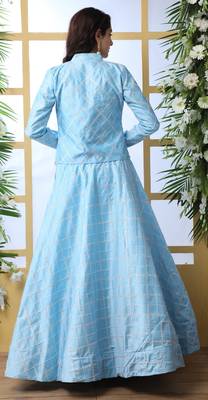 Sky-Blue Embroidered Art Silk Semi Stitched Lehenga 2