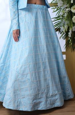 Sky-Blue Embroidered Art Silk Semi Stitched Lehenga 3
