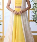 Yellow Embroidered Georgette Semi Stitched Lehenga
