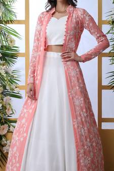 White Embroidered Georgette Semi Stitched Lehenga
