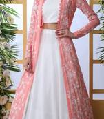 White Embroidered Georgette Semi Stitched Lehenga