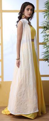 Yellow Embroidered Georgette Semi Stitched Lehenga 4