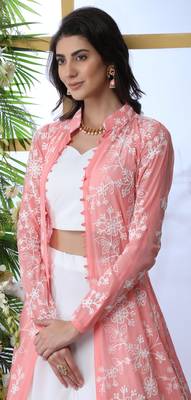 White Embroidered Georgette Semi Stitched Lehenga 4