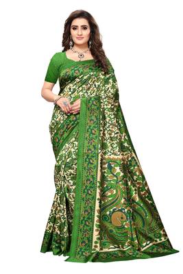 Green Printed Art Silk Saree With Blouse 1