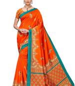 Orange Printed Art Silk Saree With Blouse