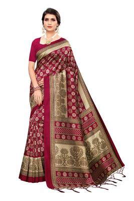 Maroon Printed Art Silk Saree With Blouse 1