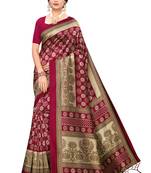Maroon Printed Art Silk Saree With Blouse
