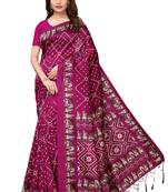 Wine printed art silk saree with blouse