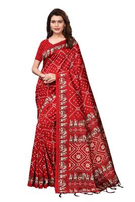Red Printed Art Silk Saree With Blouse 1