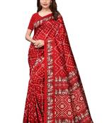 Red Printed Art Silk Saree With Blouse