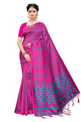 Pink Printed Art Silk Saree With Blouse 1