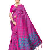 Pink Printed Art Silk Saree With Blouse
