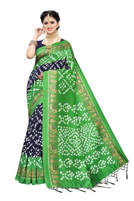 Navy Blue Printed Art Silk Saree With Blouse 1