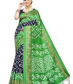Navy Blue Printed Art Silk Saree With Blouse