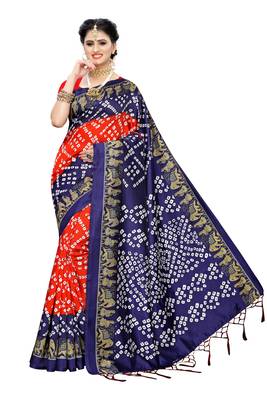 Orange Printed Art Silk Saree With Blouse 1
